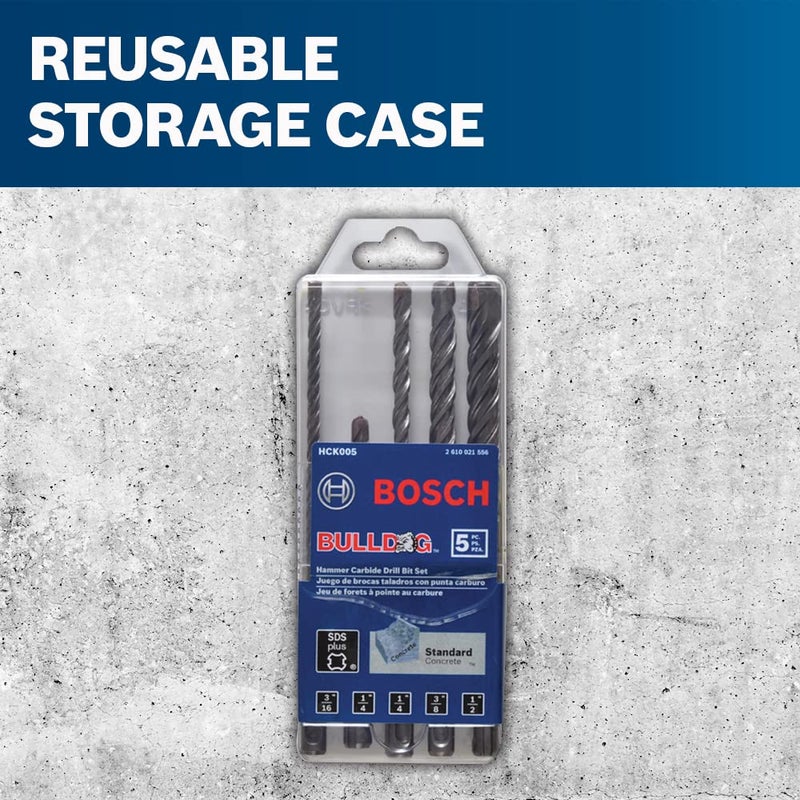 BOSCH HCK005 5-Piece Assorted Set SDS-Plus Bulldog Rotary Hammer Bits Ideal for Applications in Masonry, Brick, Block, Concrete - Image 5